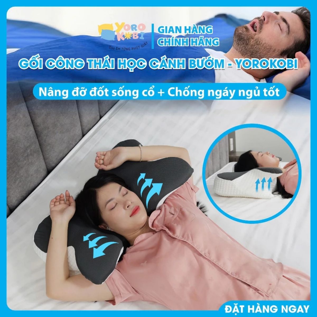 Gối công thái học cánh bướm Yorokobi-Giúp ngủ nhanh ngủ sâu, giảm đau mỏi cổ vai gáy, chống ngủ ngáy