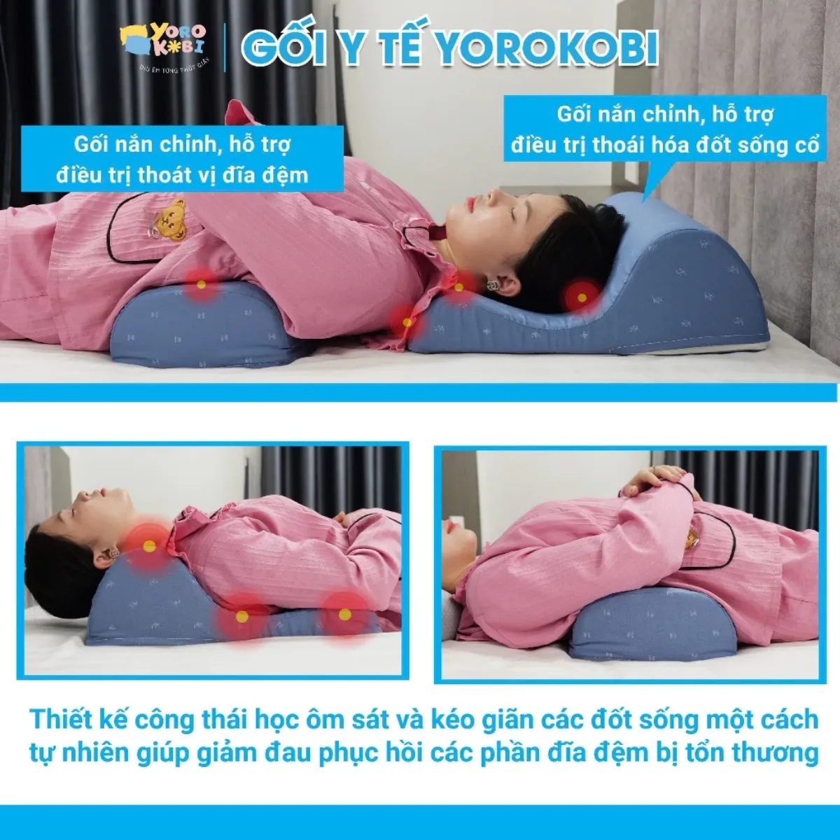 Hình ảnh của Gối hỗ trợ điều trị thoái hóa đốt sống cổ LÕI EPS CỨNG giúp hỗ trợ cột sống - Chính Hãng Yorokobi
