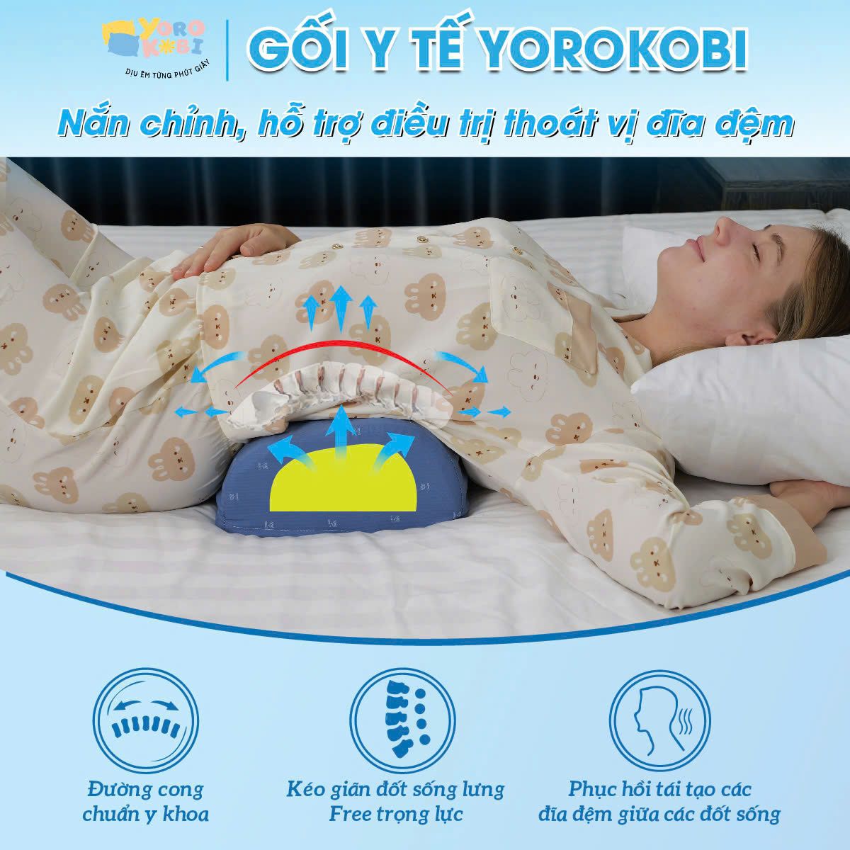 Hình ảnh của Gối kê lưng lõi cứng EPS nắn chỉnh cột sống lưng về đúng đường cong sinh lý, chính Hãng Yorokobi